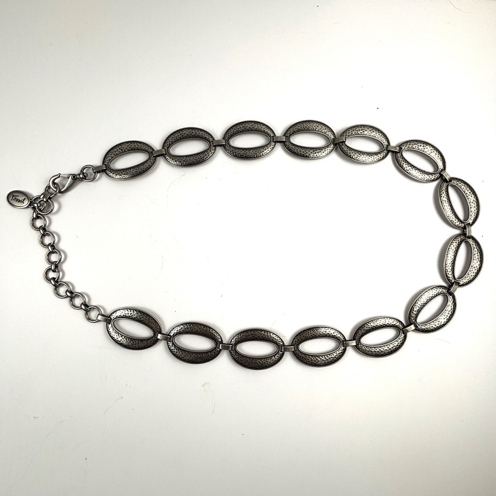 Fossil Y2K Chain Belt Womens L XL 36-43 InSilver Hammered Oval Link Adjust VTG